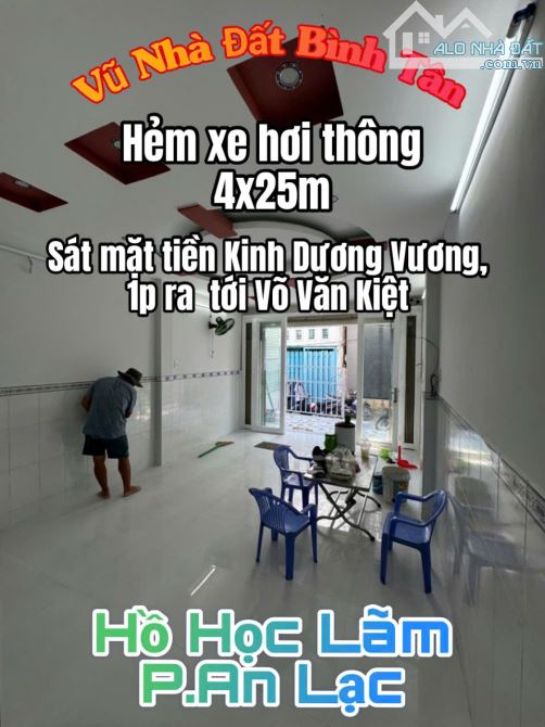 Bán nhà ngay Kinh Dương Vương Bình Tân. DT 100m2, hẻm xe hơi thông. Hơn 4 tỷ