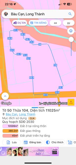 Bán 1 mẫu 1 bàu cạn giá mềm cho nhà đầu tư