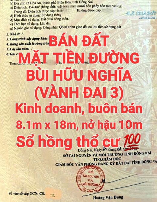 BÁN RẺ NHÀ ĐẤT BỬU HÒA, MẶT TIỀN ĐƯỜNG BÙI HỮU NGHĨA BUÔN BÁN, SỔ THỔ CƯ