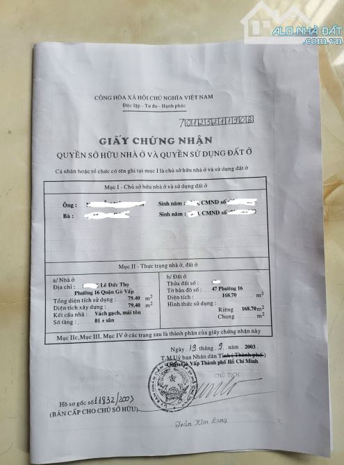 Bán khuôn đất lớn 6x30m đường Lê Đức Thọ P16. Gò Vấp. Giá 10ti5 Thương lượng. - 1