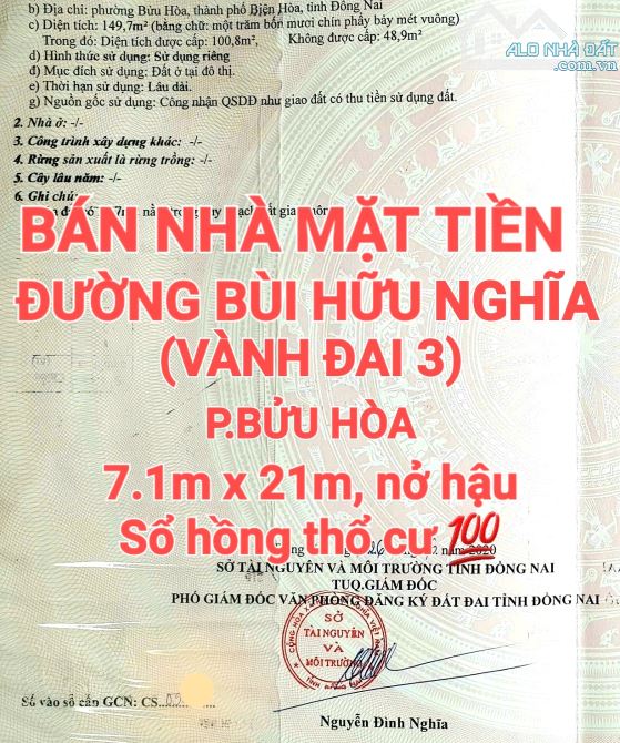 BÁN RẺ NHÀ ĐẤT BỬU HÒA, MẶT TIỀN ĐƯỜNG BÙI HỮU NGHĨA BUÔN BÁN, SỔ THỔ CƯ - 2