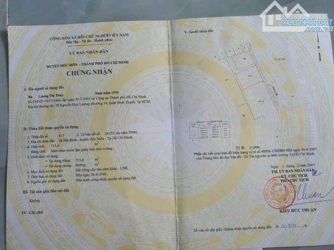 BÁN LÔ ĐẤT NGAY UBND XÃ NHỊ BÌNH , HÓC MÔN 90M2 GIÁ 1 TỶ 9 , SỔ HỒNG RIÊNG - 3