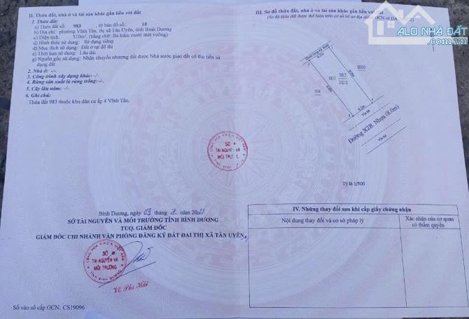 CẦN BÁN ĐẤT TÁI ĐỊNH CƯ KHU VSIP2A TẠI PHƯỜNG VĨNH TÂN TP TÂN UYÊN BÌNH DƯƠNG