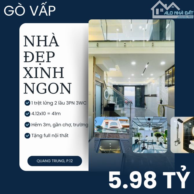 Nhà Quang Trung gần siêu thị Emart 3PN hẻm thông