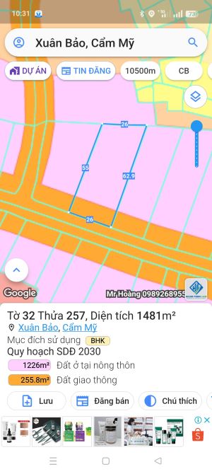 Cần bán 1,5 sào đất mặt đường chính tại Xuân Bảo, Cẩm Mỹ