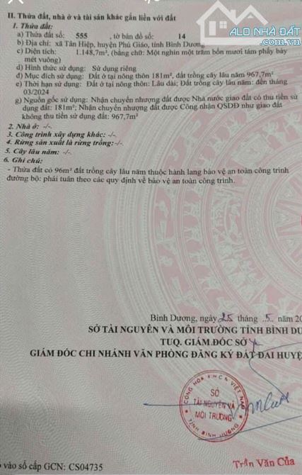 CẦN BÁN ĐẤT MẶT TIỀN DH507 XÃ TÂN HIỆP \\HUYỆN PHÚ GIÁO TỈNH BÌNH DƯƠNG - 1