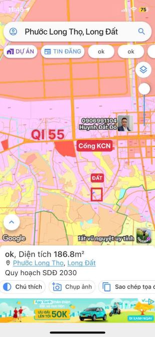 Bán đất đối diện cổng KCN Đất Đỏ chỉ 930tr, 184m2 có 80tc, đường nhựa lớn, cách QL55 1km - 1