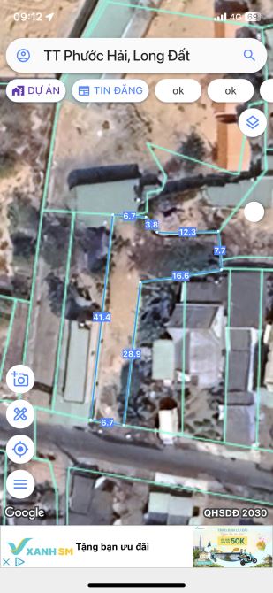 Thị trấn Phước Hải,424m2,có 7,6m mặt tiền, dài 41m, nở hậu 18m, 100 thổ cư, cách biển 500m - 1