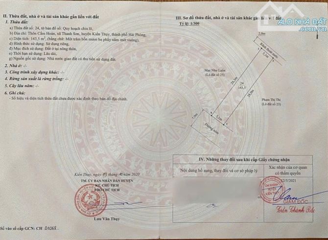 Bán đất Cẩm Hoàn - Thanh Sơn - Kiến Thụy - Hải Phòng