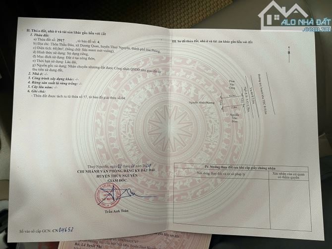 Bán lô đất ngang 5m ăn vào tuyến đường bao 15m của TDC Áp Tràn, Thuỷ Nguyên nhô 3 tỷ