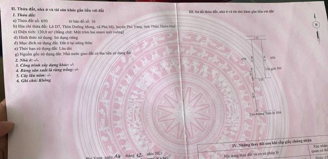 Đất mặt tiền kinh doanh TL10, Dưỡng Mong, Phú Thượng, Thuận Hoá, TP Huế.   - Diện tích: 12