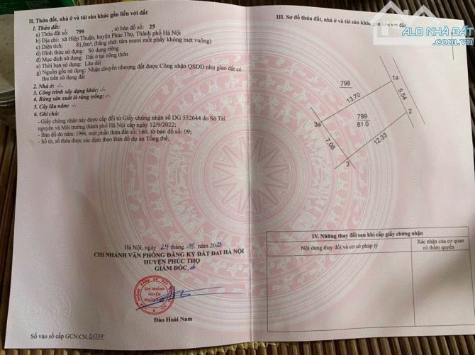 Bán đất Hiệp Thuận nhà view hồ, đường thông dt 81m giá 47tr/m