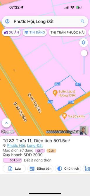 Lô góc 44A Võ Thị Sáu đắc địa - cách biển Phước Hải chỉ 1km - Long Đất - BRVT  Dt18x25 - 1