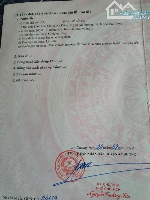 Bán lô đất biệt Thự 200 M đường máng An Dưong