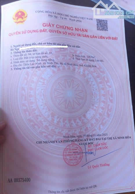 Bán đất thổ cư Thôn Lạc ninh - Ninh Thọ giá bán cho khách muốn đầu tư Lh: Lê Dân - 1