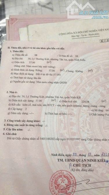 (Chủ gửi) bán nhà 1 trệt 2 lầu mặt tiền đường Lý Thường Kiệt, P. Tân An, Q. Ninh Kiều, TPC