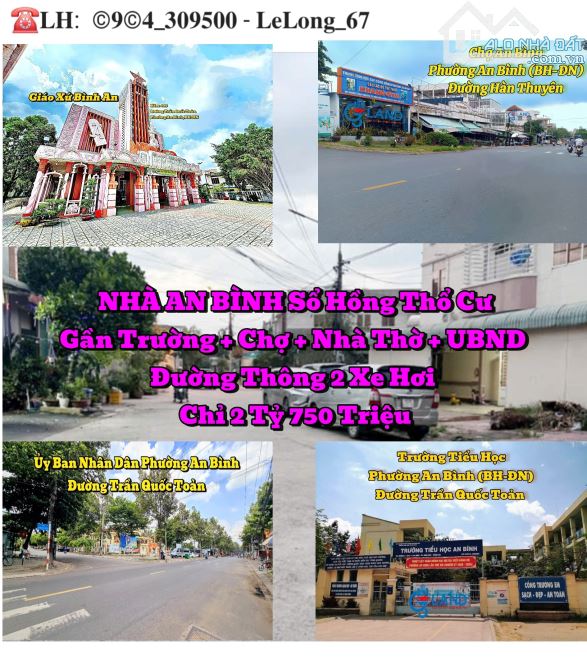 🏡🏡NHÀ An Bình Đường Thông 2 Xe Hơi Gần Trường Học & Nhà Thờ GX Bình An