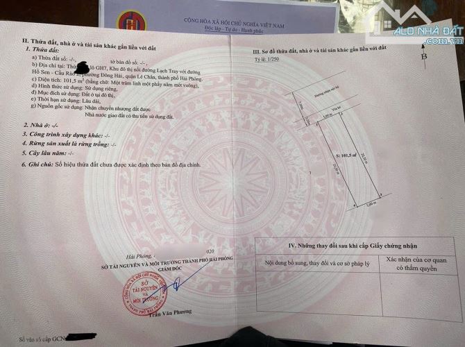 Cần chuyển nhượng lô đất ICC QUÁN MAU phường đông hải quận lê chân  Hướng TÂY BẮC ( tây tứ