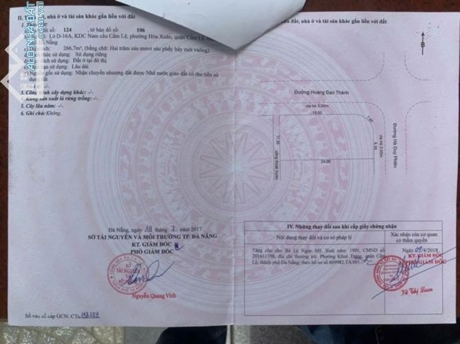 Bán đất 266,7m2 góc đường Hoàng Đạo Thành & Hà Duy Phiên,Hòa Xuân,Cẩm Lệ