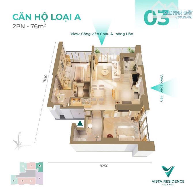 Vista Residence Đà Nẵng – Căn 2 Phòng Ngủ: Sống Xanh, View Nét - 1