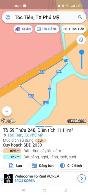 Bán gấp 4 lô đất liền nhau Tóc Tiên dt 4200m2 có 158m đường nhựa giá 8 tỷ