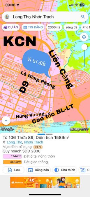 [1589m2] 2 Mặt Tiền Hùng Vương, Long Thọ, Nhơn Trạch, Đồng Nai, vị trí rất đẹp