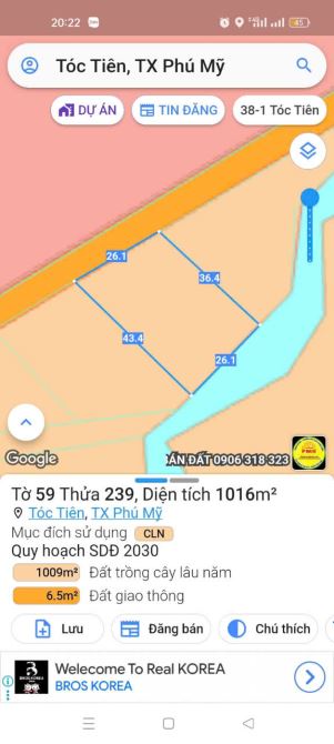 Bán gấp 4 lô đất liền nhau Tóc Tiên dt 4200m2 có 158m đường nhựa giá 8 tỷ - 1