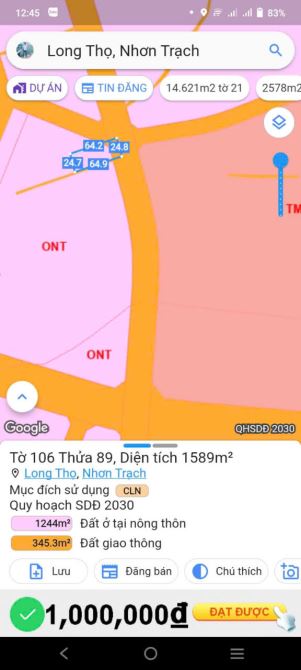 [1589m2] 2 Mặt Tiền Hùng Vương, Long Thọ, Nhơn Trạch, Đồng Nai, vị trí rất đẹp - 1