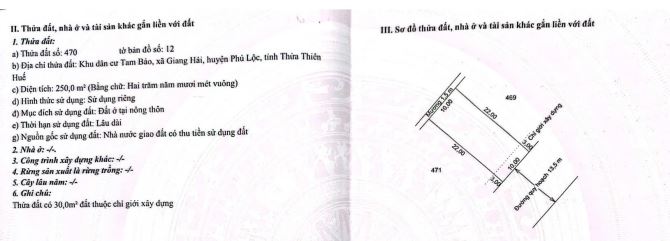 Đất k Q .H Bảo, Vinh Giang, Phú Lộc, TP Huế.   Diện tích : 250 m2 (10 m* 25 m)   Hướng Đô - 4