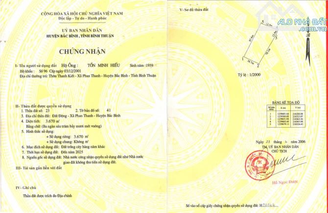 Bán đất 3670m2 giá 400 triệu xã Phan Thanh huyện Bắc Bình tỉnh Bình Thuận.