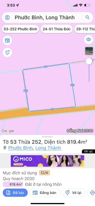 Chủ cần bán 819 m2 phước bình sau xã giá mềm