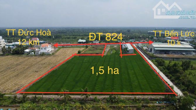 1,5 hecta có 300m2 thổ đất 3 mặt tiền ĐT 824 ấp 7 Lương Hòa, Bến Lức, Long An giá 45 tỷ - 3