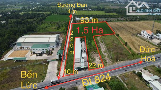 1,5 hecta có 300m2 thổ đất 3 mặt tiền ĐT 824 ấp 7 Lương Hòa, Bến Lức, Long An giá 45 tỷ - 4