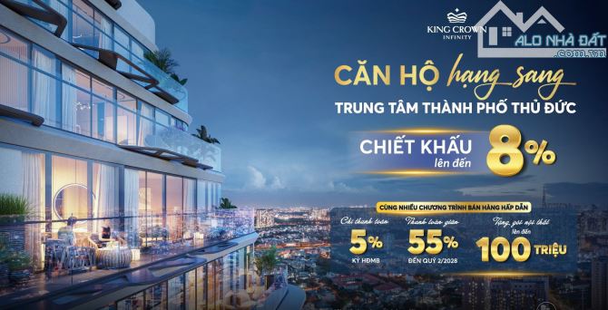 Căn Hộ King Crown Thủ Đức, 5% ký HĐMB, 30% nhận nhà, CK 8%, TT giãn đến 2028,Miễn lãi 30Th - 7