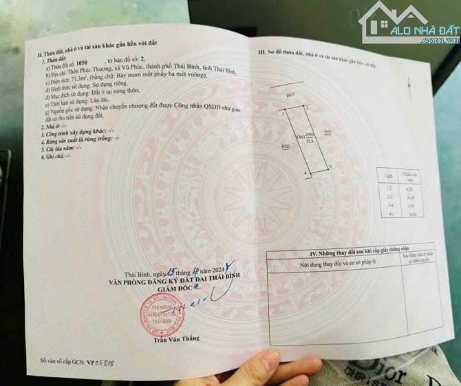 BÁN ĐẤT HƯỚNG TÂY BẮC  GIÁP KHU ĐÔ THỊ VŨ PHÚC TP THÁI BÌNH