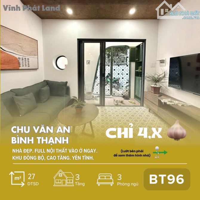 [BT96] Nhà KTS Thiết Kế – Full Nội Thất Cao Cấp – Chu Văn An, Bình Thạnh – Chỉ 4,xT