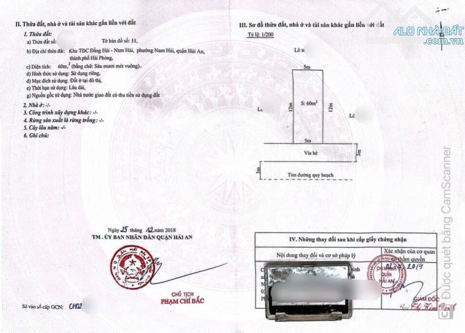 Bán lô đất TDC Đằng Hải - Nam Hải, Hải An, Hải Phòng - Dtmb: 60m2, ngang 5m, đường rộng 6m