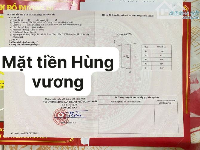 Mặt tiền đường Hùng vương quận 1 trung tâm tp Quảng Ngãi