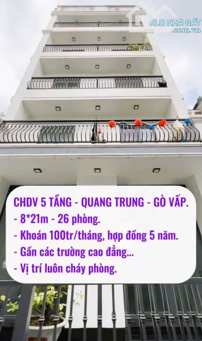 BÁN CĂN HỘ DỊCH VỤ GÒ VẤP - 5 TẦNG 8M X 21M