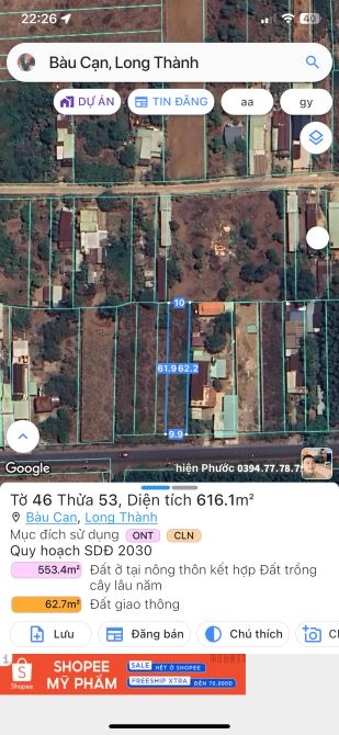 Cần bán 616 m2 mặt tiền chính bàu cạn giá mềm - 1