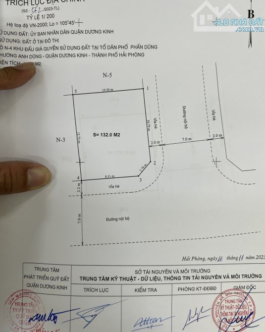 Lô góc 132m2, ngang 12m. Đường rộng 11m. Phấn Dũng- Dương Kinh. Chỉ 2xtr/m - 3