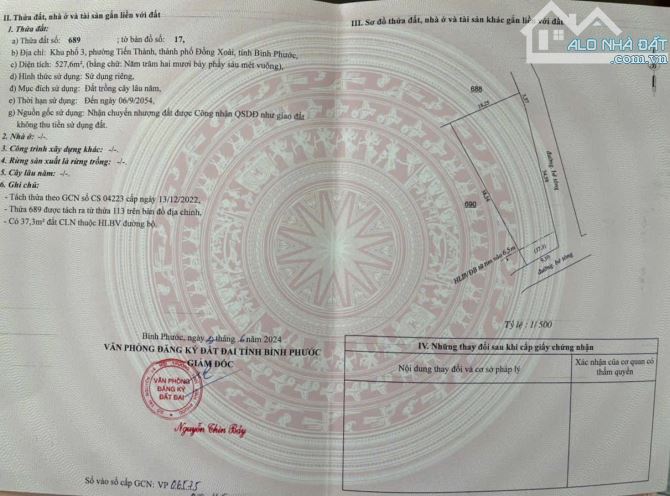 Đất 2 mặt tiền Tiến Thành Tp Đồng Xoài giá 590TR