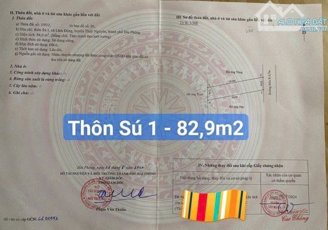 Chào bán lô đất đẹp tại trục thôn Sú 1 - Lâm Động - Thuỷ Nguyên giá siêu tốt