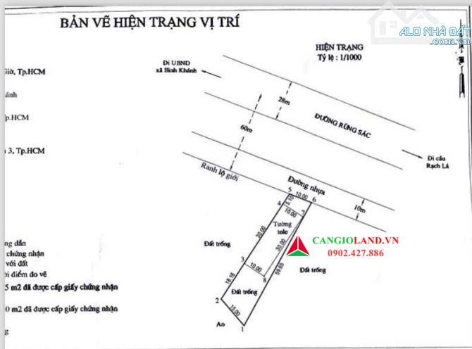 BÁN ĐẤT MẶT TIỀN ĐƯỜNG RỪNG SÁC – BÌNH KHÁNH, CẦN GIỜ – 679.5M², 300M² THỔ CƯ, GIÁ  23tr/m - 2