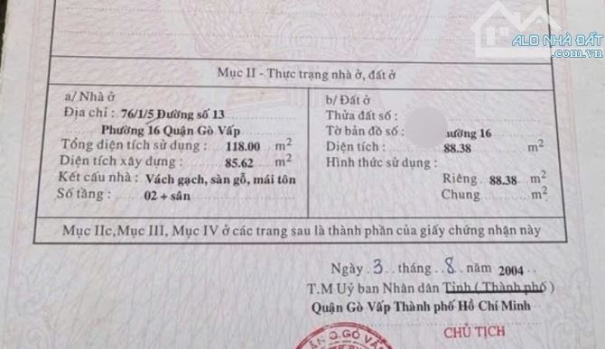 Bán nhà cũ hẻm 276 Thống Nhất, P16, Gò Vấp. DT 5.05 *17.5m, CN 88.4m, 2tấm, giá 5.8tỷ - 2