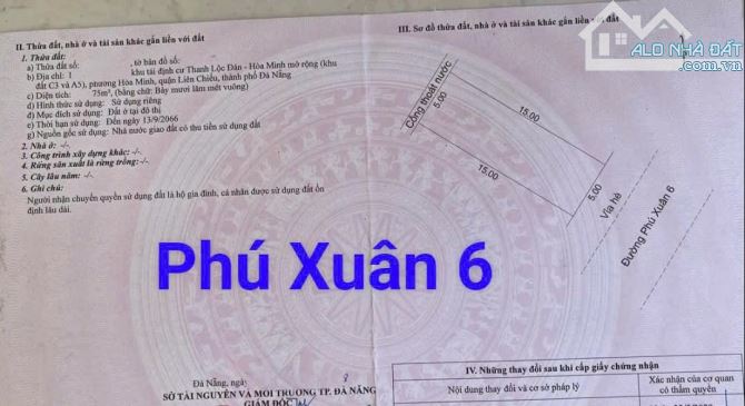 🔥 Đất mặt tiền Hoà Minh đường 5m5 Phú Xuân 6. S= 75m2 Hướng Đông Nam...Gi/á 3.750