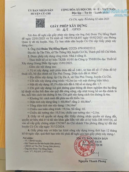 Sang gấp lô đất ngang 8m Tân Phú Trung, Củ Chi, tổng 80m2 full thổ, SHR, 1 tỷ 950 - 2