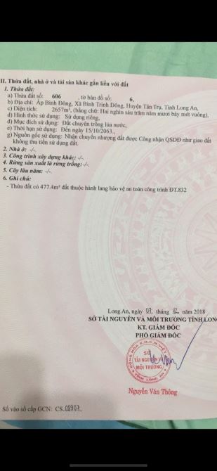 30×93 ( 2657m2 ) lúa mặt tiền 832 được lên thổ Bình Trinh Đông Tân trụ 6 tỷ - 2