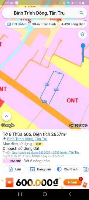 30×93 ( 2657m2 ) lúa mặt tiền 832 được lên thổ Bình Trinh Đông Tân trụ 6 tỷ - 4