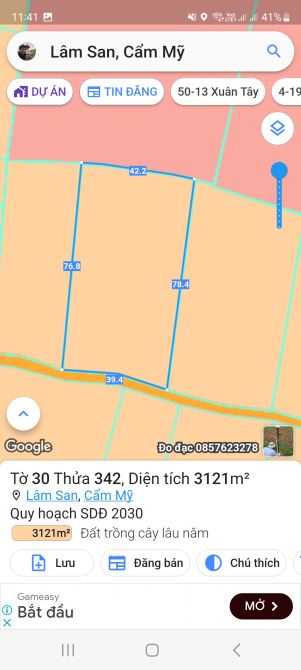 Lên lô đất siêu đẹp . Gần 1 mẫu 300tc 120m mặt tiền tại LÂM SAN CẨM MỸ. Giá chỉ 6ty5 - 4